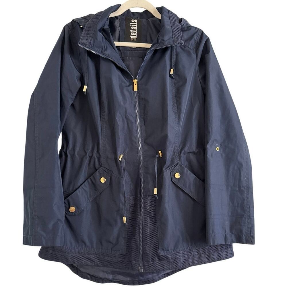 INTL DETAILS Anorak Hooded Rain Jacket‎ Medium Zip Closure Drawstring Waist Mesh